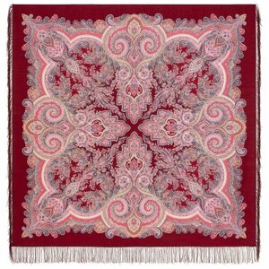 Платок Павловопосадская платочная мануфактура,146х146 см, розовый, красный