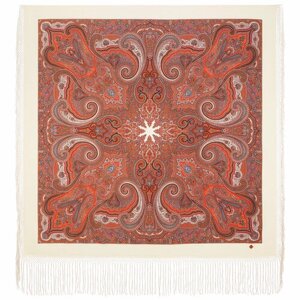 Платок Павловопосадская платочная мануфактура, 148х148 см, красный, коричневый
