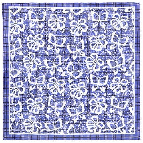 Платок Павловопосадская платочная мануфактура,70х70 см, белый, синий