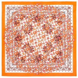 Платок Павловопосадская платочная мануфактура,70х70 см, оранжевый, красный