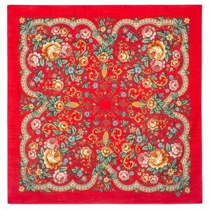 Платок Павловопосадская платочная мануфактура,72х72 см, бежевый, красный