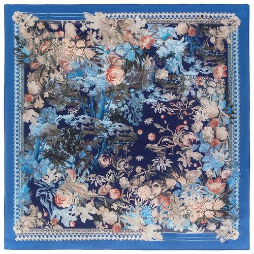 Платок Павловопосадская платочная мануфактура,89х89 см, бежевый, синий