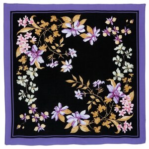 Платок Павловопосадская платочная мануфактура,89х89 см, черный, фиолетовый