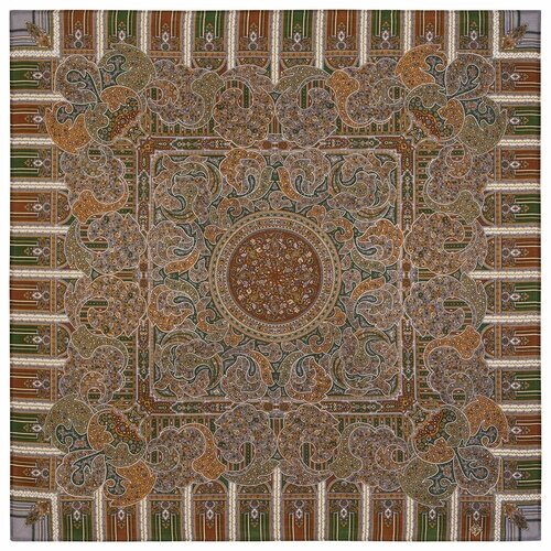 Платок Павловопосадская платочная мануфактура, 89х89 см, коричневый, белый