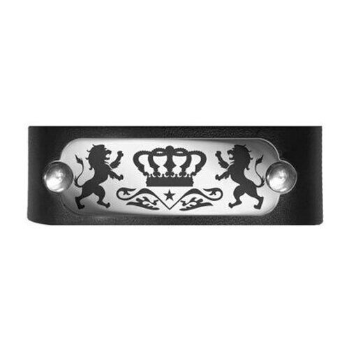 Подарки Кожаный браслет "Корона" со стальной накладкой (длина 29 см)