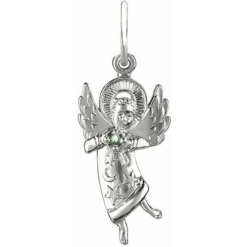 Подвеска CORDE Серебряная подвеска ангел с натуральным изумрудом, серебро, 925 проба, родирование, изумруд, размер 3 см.