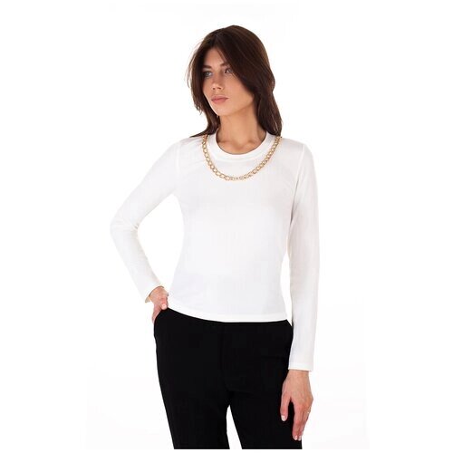 Пуловер S-Family, длинный рукав, прилегающий силуэт, размер 42, белый
