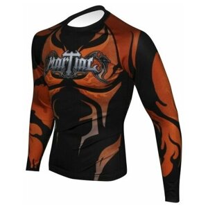 Рашгард для фитнеса Athletic pro., силуэт прилегающий, влагоотводящий материал, размер XL, черный, оранжевый