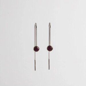 Серьги цепочки СПр09-1р, серебро, 925 проба, родирование, рубин, размер/диаметр 6 мм., длина 6 см., бордовый, серебряный