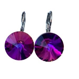 Серьги пусеты , кристаллы Swarovski, размер/диаметр 12 мм., фиолетовый
