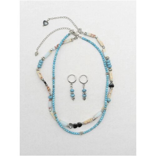 Сет "Голубые озера"чокер из говлита, ожерелье из камня Шушан, сережки из говлита и тибетских бусин