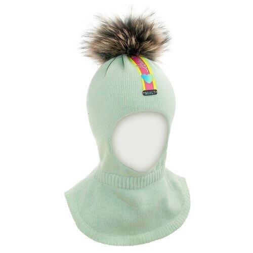 Шапка-шлем mialt для девочек зимняя, шерсть, размер 52-54, зеленый