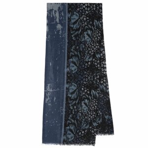 Шарф Павловопосадская платочная мануфактура,190х40 см, черный, синий