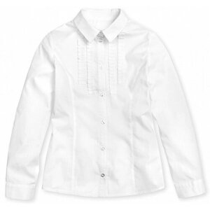 Школьная блуза Pelican, прилегающий силуэт, на пуговицах, длинный рукав, без карманов, манжеты, однотонная, размер 13(162), белый
