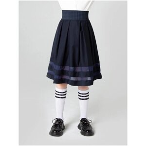Школьная юбка 80 Lvl, с поясом на резинке, миди, размер 32, синий