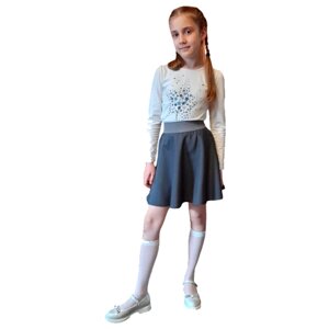 Школьная юбка-полусолнце Альянс-Униформ, с поясом на резинке, миди, размер 30/122, серый