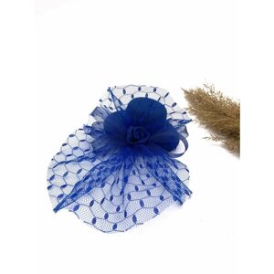 Шляпка на заколке карнавальная для праздника с вуалью и розой синяя