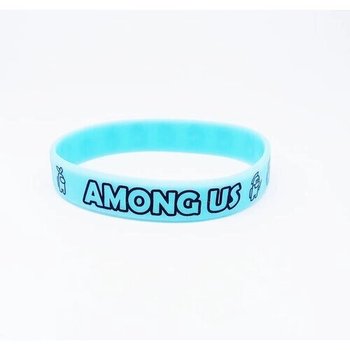 Силиконовый браслет с надписью "Among Us"Цвет голубой светонакопительный, размер М.