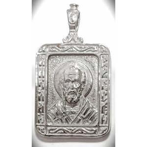 Славянский оберег, иконка Эстерелла Святой Николай, серебро, 925 проба, родирование, размер 3.5 см.