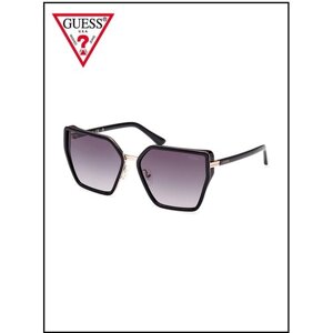 Солнцезащитные очки GUESS, бабочка, оправа: металл, градиентные, с защитой от УФ, для женщин, черный