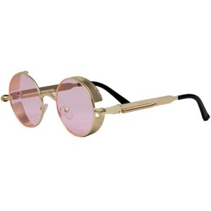 Солнцезащитные очки , круглые, оправа: металл, складные, с защитой от УФ, золотой