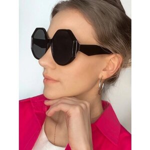Солнцезащитные очки , круглые, ударопрочные, с защитой от УФ, для женщин, черный