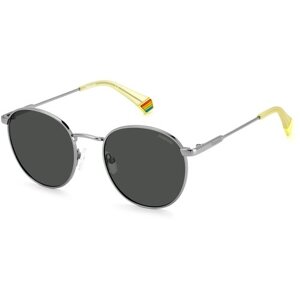 Солнцезащитные очки Polaroid, панто, оправа: металл, спортивные, с защитой от УФ, поляризационные, серебряный
