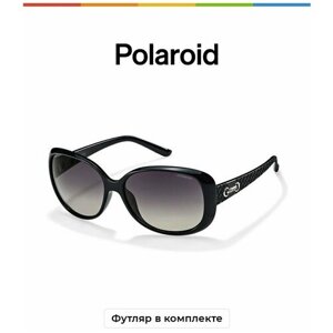 Солнцезащитные очки Polaroid, прямоугольные, оправа: пластик, устойчивые к появлению царапин, поляризационные, для женщин, черный