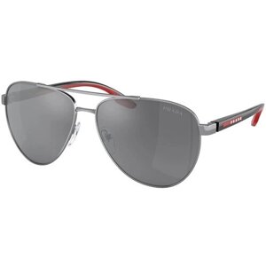 Солнцезащитные очки Prada, авиаторы, оправа: металл, зеркальные, для мужчин, серый