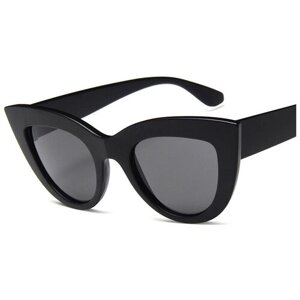 Солнцезащитные очки S00077, кошачий глаз, оправа: пластик, с защитой от УФ, поляризационные, зеркальные, черный