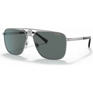 Солнцезащитные очки Versace, прямоугольные, оправа: металл, поляризационные, с защитой от УФ, для мужчин, серый