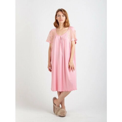 Сорочка Lilians средней длины, короткий рукав, трикотажная, размер 66, розовый