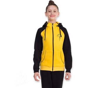 Толстовка Царевна-Лебедь для девочек, капюшон, размер 34/146, желтый, черный