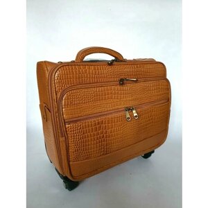 Умный чемодан Black Buffalo 423, натуральная кожа, жесткое дно, износостойкий, 30 л, размер S, оранжевый