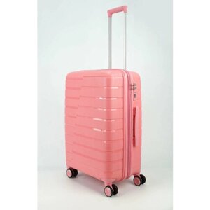 Умный чемодан Impreza, полипропилен, увеличение объема, рифленая поверхность, опорные ножки на боковой стенке, водонепроницаемый, ребра жесткости, 55 л, размер M, розовый