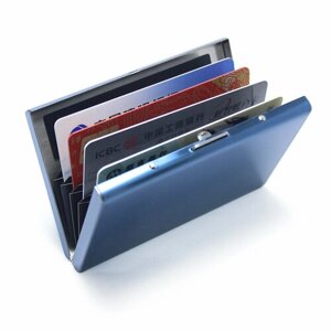 Визитница нержавеющая сталь, 6 карманов для карт, 6 визиток, синий