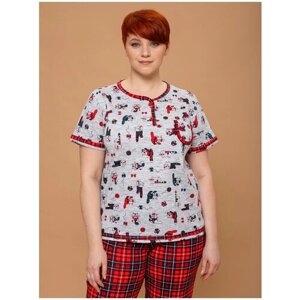 Женская домашняя пижама Алтекс с футболкой и штанами в клеточку красная, размер 56