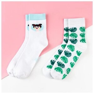 Женские носки Kaftan средние, фантазийные, размер 23-25 см (36-39), белый, зеленый