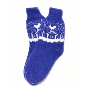 Женские носки средние, вязаные, размер 35/39, белый, синий