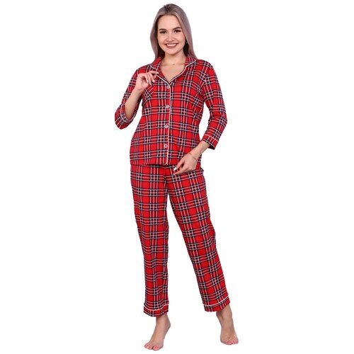 Женский домашний костюм/ пижама в клетку (рубашка+ брюки) размер 46