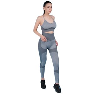 Женский комплект для фитнеса 2 в 1, топ-бра и легинсы, серый, размер S