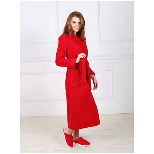 Женский махровый халат с шалькой, красный