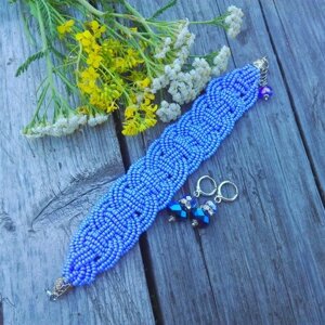 Женский плетеный браслет из бисера, синий