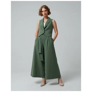 Жилет , классический стиль, силуэт прилегающий, подкладка, карманы, размер 48, зеленый