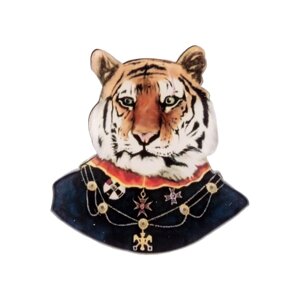 Значок бижутерный Тигр (Замок-булавка, Акрил, Оранжевый) 51397