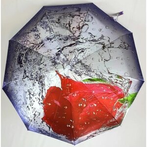 Зонт автомат, 3 сложения, для женщин, красный, фиолетовый