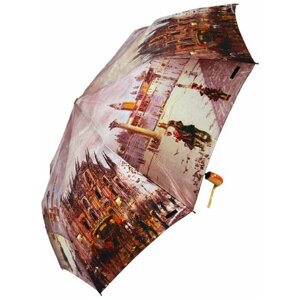 Зонт EIKCO, полуавтомат, 3 сложения, купол 100 см., 9 спиц, система «антиветер», чехол в комплекте, для женщин, бежевый