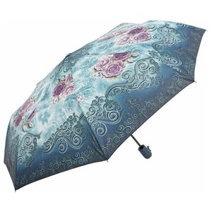 Зонт Rain Lucky, полуавтомат, 3 сложения, купол 94 см., 8 спиц, для женщин, синий