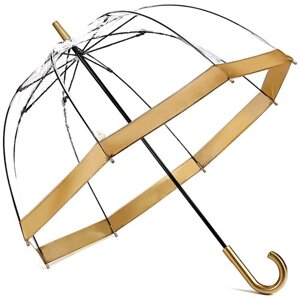 Зонт-трость FULTON, механика, купол 89 см., 8 спиц, система «антиветер», прозрачный, для женщин, золотой