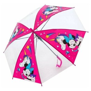 Зонт-трость Funny toys, полуавтомат, купол 90 см., прозрачный, бесцветный, розовый